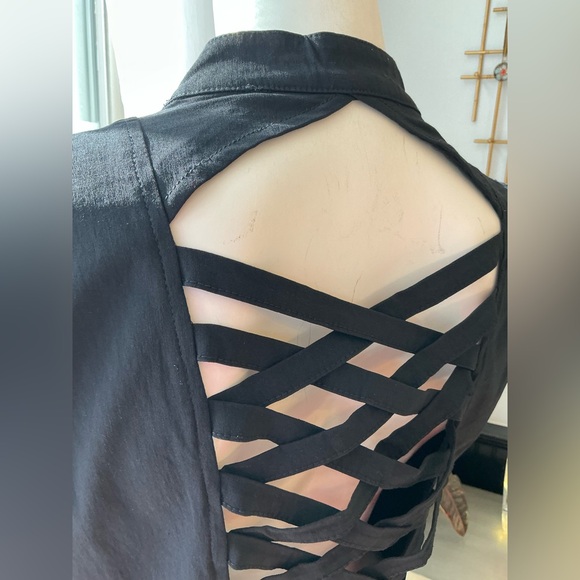 Hearts Rob Lace Up Zip Up Black Vest Criss Cross Open Back Woman’s Large X-Large - Picture 6 of 13
